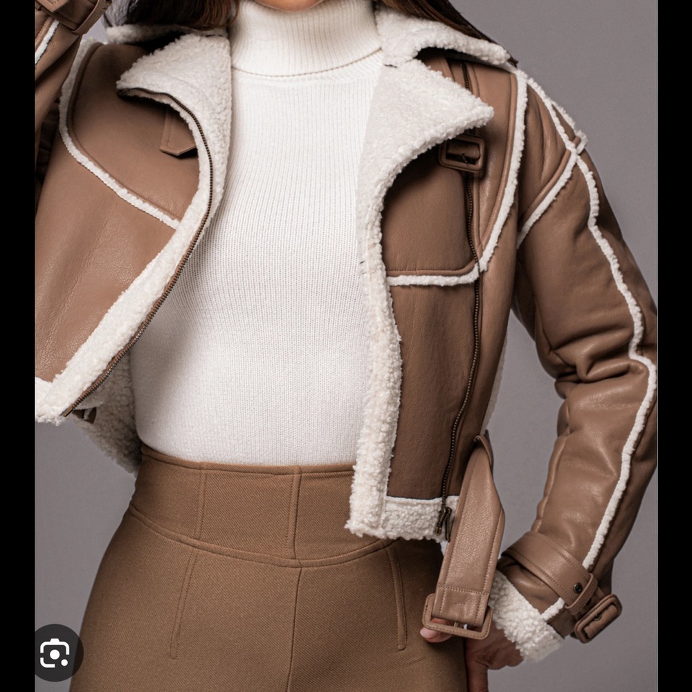 Jluxlabel Tan faux leather Sherpa Jacket